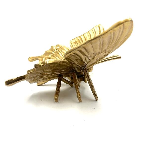 Large Metal Butterfly Gold Tone Cast Aluminum Detailed - Picture 5 of 11